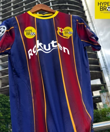 Barcelona 2020-21 home jersey hanging on hanger in air front view