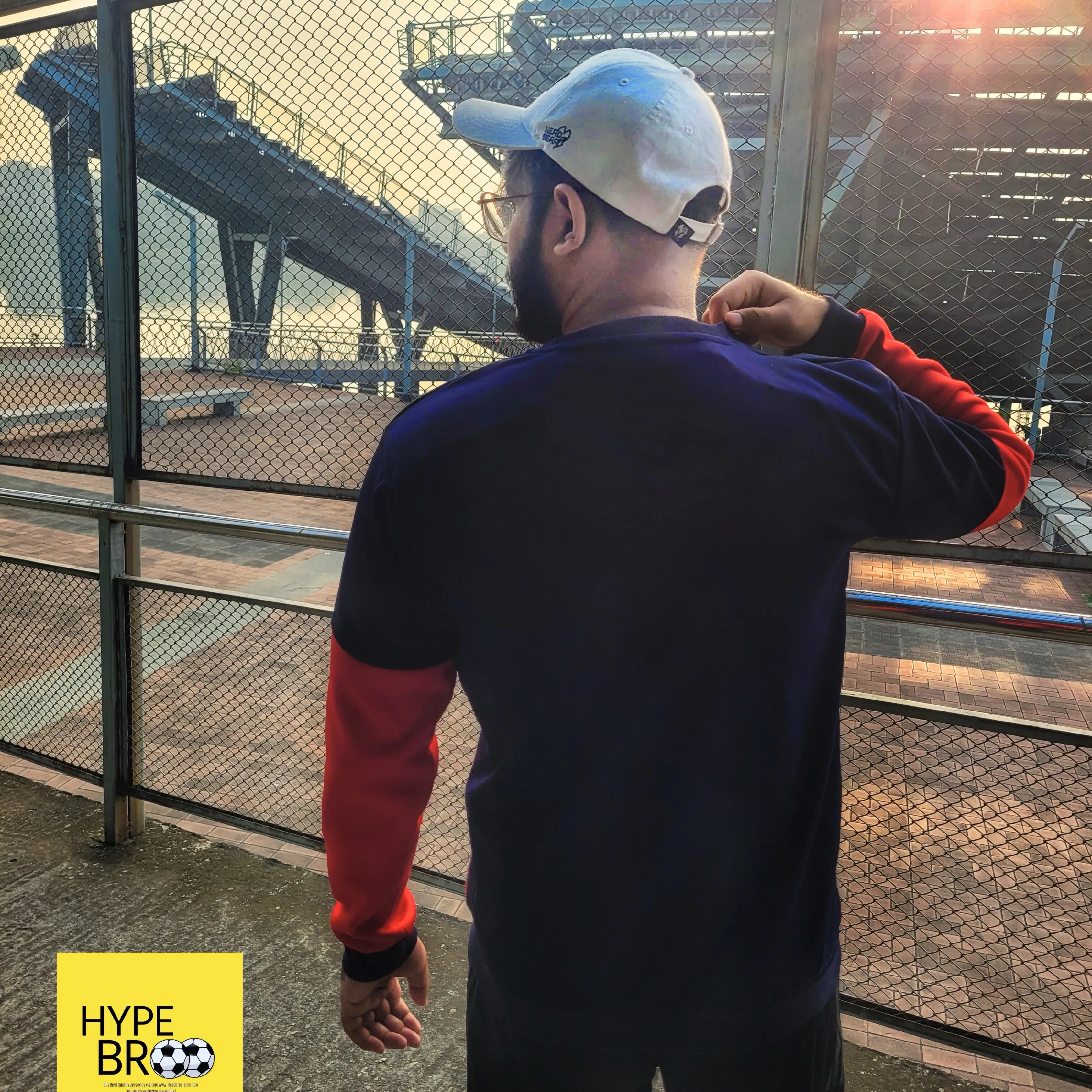 FC Barcelona maroon and blue sweatshirt back view with two-tone design