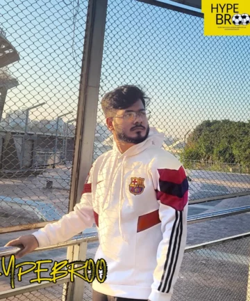 FC Barcelona white hoodie front view with embroidered club crest