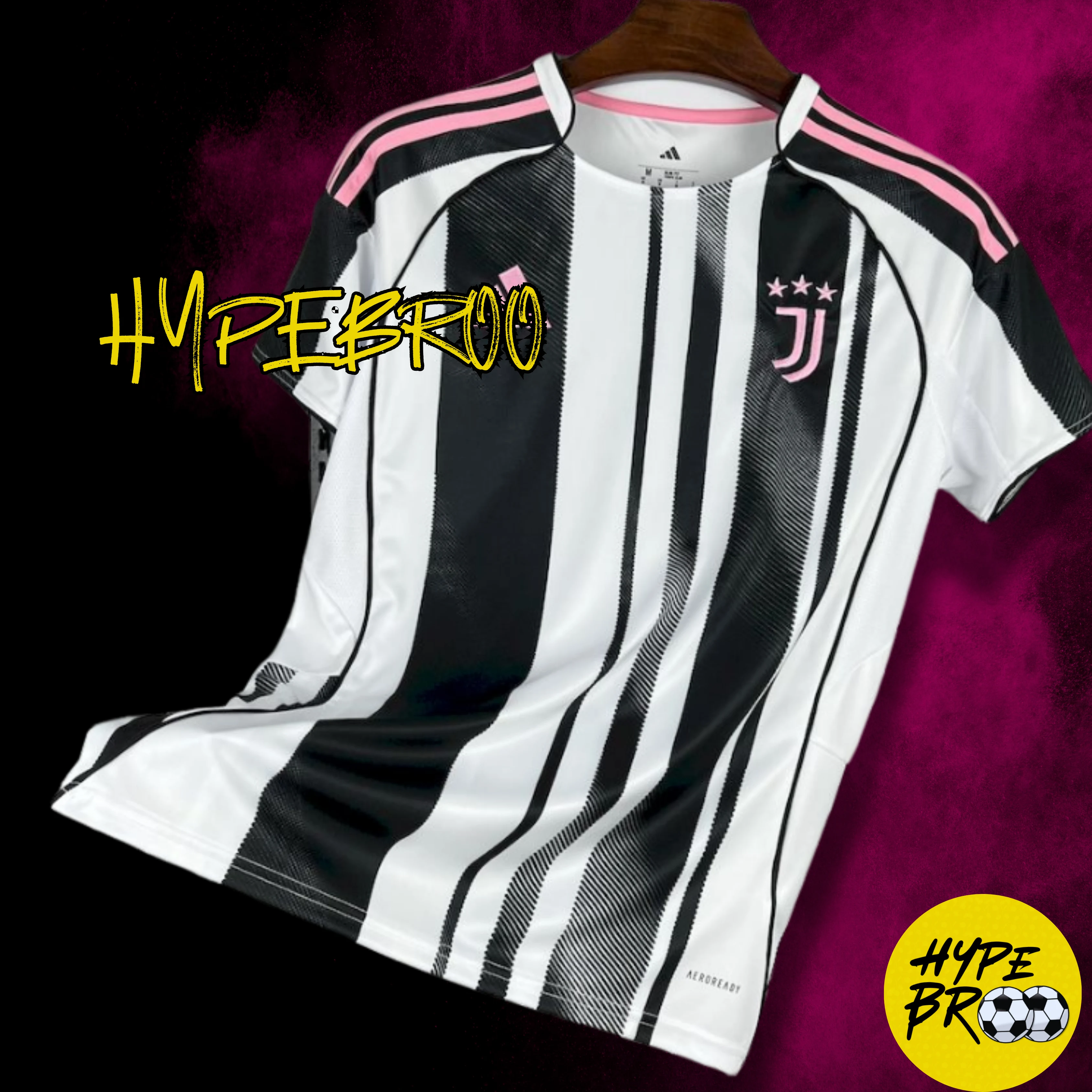 Render mockup of Juventus 2025-26 home kit floating in air for product showcase