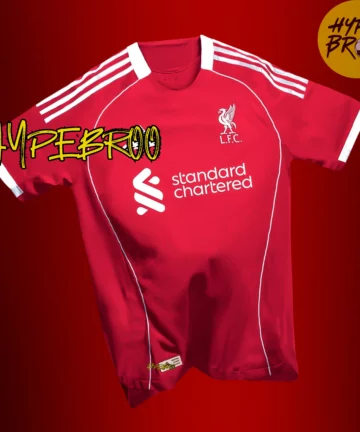 Render mockup of Liverpool 2025-26 home kit floating in air